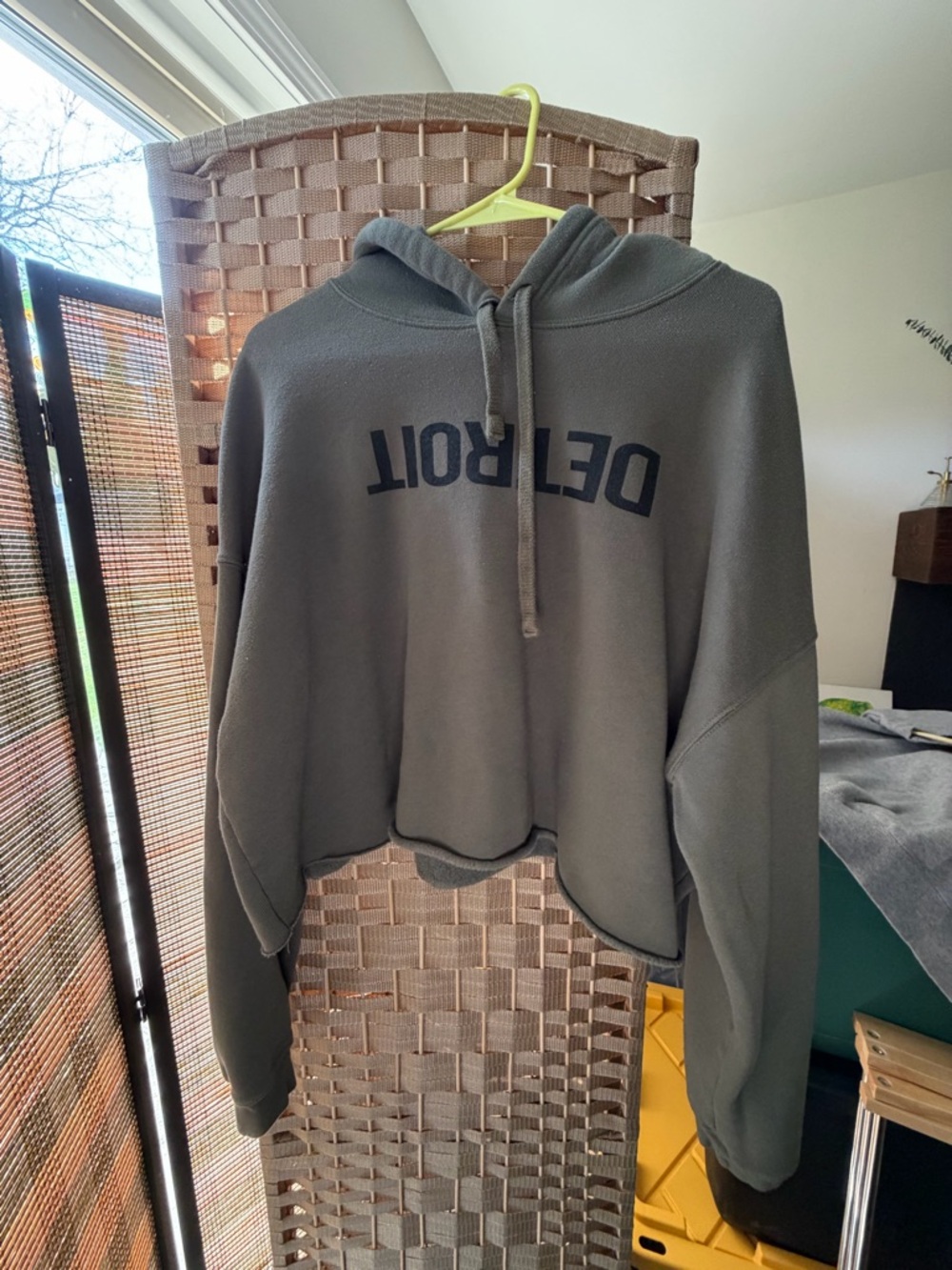 Detroit Graphic Cropped Hoodie Sweater - Olive